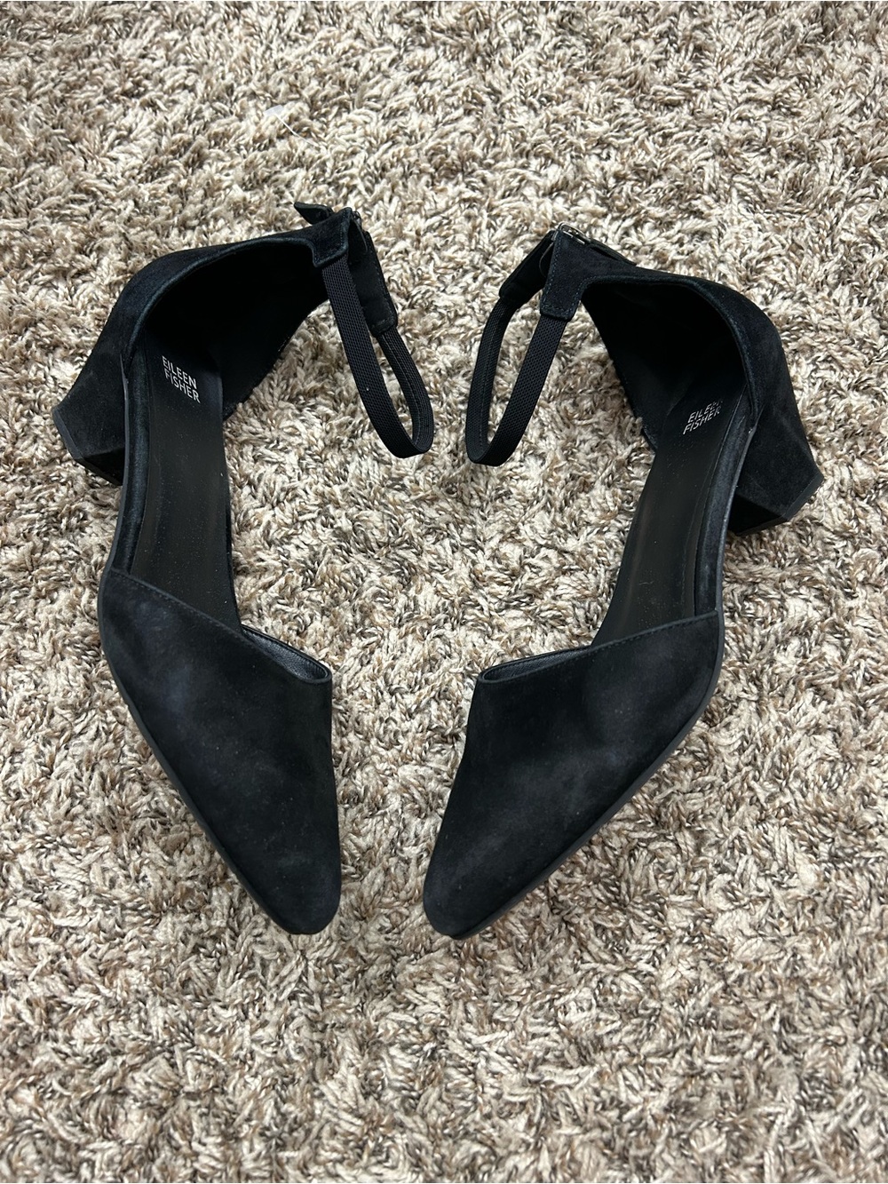 Eileen Fisher Black Just Suede Ankle-Strap Pump Sz 11